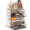 Sorbus Organizer trasparente per cosmetici e trucchi, custodia ed esposizione, design spazioso, supporto per comò, bagno, toeletta e piano di lavoro (3 cassetti grandi, 4 piccoli) [gioiello nero]