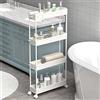 SPACELEAD SAKA Carrello portaoggetti sottile, a 4 ripiani, per bagno, cucina, lavanderia, spazi stretti, colore: bianco