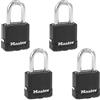 Master Lock M115XQLFCCSEN, Confezione da 4 lucchetti in acciaio laminato rivestito in magnesio, diametro 15,6 cm, spazio arco 3,8 cm, confezione da 4, nero, 4 pezzi (confezione da 1)