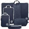 TRIPPED Travel Gear Cubi di compressione extra large per imballaggi da viaggio, organizer per bagagli extra large, set da 7 pezzi, ultraleggeri, espandibili/sacchetti a compressione per vestiti (blu navy/bianco)