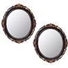 Eaoundm Specchio decorativo da parete, 33,3 x 37,6 cm, vintage, da appendere, per camera da letto, soggiorno, cassettiera, ovale, cornice in plastica (oro vintage, 2 pezzi)