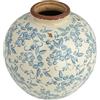 Creative Co-op DF2720 Vaso in Terracotta con Motivo Floreale trasferito e Finitura craquelé, 20 cm, Blu