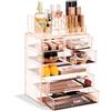 Sorbus Organizzatore trasparente per cosmetici, trucchi e gioielli, design spazioso, per comò, bagno, toeletta e piano di lavoro, 3 cassetti grandi e 4 piccoli, rosa