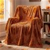 EVERLORIA Coperta Zucca Ricamata 130x150 cm, Coperta Autunnale Marrone Sherpa Morbida e Calda, 530 g/m² Finta Lana Soffice, Plaid Autunnale Divano Letto Sedia Casa Decorazione Regalo