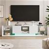 JiaOyu Mobile TV con luci a LED per TV fino a 85 pollici, moderno e lucido, con spazio di archiviazione e ripiani in vetro aperti per soggiorno, camera da letto (bianco)