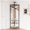 Salutmeuble Appendiabiti angolare con panchina scarpiera, albero ingresso angolare con 6 ganci doppi, appendiabiti angolare con contenitore per ingresso, corridoio, armadio (nero e grigio)