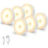 MVIOCS Luci con sensore di movimento per interni, confezione da 6 LED ricaricabili, luce notturna magnetica da parete, dimmerabile, ricarica USB, per scale, armadio, cucina, sotto armadietti (bianco
