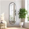 HLFMVWE Specchio ovale da bagno 120 x 40 cm, specchio a figura intera, grande specchio per bagno, specchio ovale a forma di pillola, cornice in metallo, cornice in alluminio, decorazione grigio