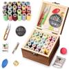 MKNZOME Scatola per Cucito in Legno con Kit Cucito, Completo di Accessori | Cestino Organizer Vintage con Vassoio Rimovibile per Adulti, Principianti e Professionisti, Motivo Floreale, Regalo per Donna
