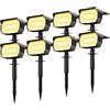 LOTMOS 8 Pezzi Luci Solari da Giardino Potenti, 72 LED Faretti Solari a LED da Esterno, Faretto Lampade Solare 3 Livelli di Luminosità, Impermeabile Lampioni Solar per Piscina Cortile Alberi, Bianco Caldo