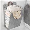 ZYWUOY Cesto portabiancheria, pieghevole, per la casa, per la biancheria, montaggio a parete, organizer per bagno, con manici (grigio, 48 x 36 x 12 cm)