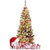 LIFEZEAL Albero di Natale con Luci Incorporate, 140 cm, con 150 Luci a LED, 242 Rami, Neve e Base in Metallo, Albero di Natale Slim, Christmas Tree da Casa e Negozio