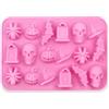 Rimotedeso 1 Pezzo Stampo in Silicone per Alimenti Halloween, Multi-cavita Zucca Pipistrello, Antiadherente Flessibile per Cioccolato Caramelle Cubetti di Ghiaccio (Rosa)