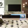 JiaOyu Mobile TV con luci LED per televisori fino a 85 pollici, moderno, lucido, con spazio di archiviazione e ripiani in vetro aperti, per soggiorno, camera da letto (nero e colore legno)