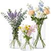 CiciIng Set di 3 vasi cilindrici in vetro con collo affusolato, piccoli vasi in vetro per decorazione da tavolo, vaso cilindrico in vetro trasparente, vaso da tavolo per fiori, verde (10 cm + 12,5 cm + 17 cm)