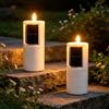 Behogan Set di 2 lumini solari per esterni: candele solari bianche, impermeabili, a LED tremolanti, per esterni, per giardino, decorazione da tavolo, casa ed eventi