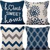 Aoihrraan Fodere per Cuscini Set di 4, Sweet Home Throw Pillow Covers Fiore Geometrico Blu E Grigio Morbido Peluche Corto Quadrato Federa per Divano Camera da Letto Auto Sedia Casa Decoro 55x55cm