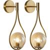 KCO Set di 2 applique da parete a goccia d'acqua in ottone dorato vintage in vetro ambrato, applique da parete moderna di metà secolo per bagno