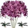 HinyoCo 5 Pz Fiori Orchidea Finta Ramo Artificiali Phalaenopsis Fiori Orchidea con 2 Pz Foglie per Casa Decorazione (Macchie viola)