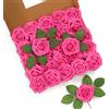 LEUCHTAMOR 25 rose artificiali in schiuma, per decorazioni fai da te, matrimoni, casa | Rose finte rosa caldo in schiuma realistica al tatto, per bouquet da sposa, centrotavola, decorazione floreale