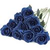 LEUCHTAMOR 10 rose artificiali in seta blu navy, bouquet realistico per fai da te, bouquet per bouquet da sposa, composizioni per feste e decorazioni per la casa