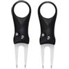 DEARMAMY 2 Pezzi Forchetta da Golf Pieghevole in Acciaio Inox Manico ABS | Design Portatile Pulsante a Scatto, Riparazione del Prato, Include Segnapalla, Colore Nero
