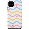 Cute Colorful Pattern Gifts Custodia per iPhone 11 Motivo a righe ondulate pastello con cuori