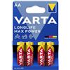 VARTA Longlife Max Power Batterie AA Mignon LR06 (pacco da 4) Batteria alcaline - Made in Germany - Ideali per giocattoli e dispositivi di uso quotidiano