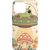 Extraterrestrial Flying Saucer Cottageco Custodia per iPhone 16 Pro Max Groovy Cute Kawaii Alien Frog UFO Alien Rapimento Funghi