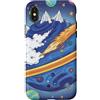 Kidcore Cartoon Style Solar System Gifts Custodia per iPhone X/XS Blue Cosmic Planet Rocket Planets, graziosa opera d'arte spaziale retrò