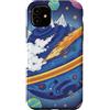 Kidcore Cartoon Style Solar System Gifts Custodia per iPhone 11 Blue Cosmic Planet Rocket Planets, graziosa opera d'arte spaziale retrò