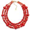 VLNET ® | Vestopazzo collana perle e macramè | Girocollo vistoso con elementi marini color corallo e turchese | Lavorazione artigianale (rosso corallo, 3 fili perle, 51, Centimetri)