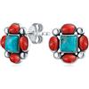 Bling Jewelry Stile Boho Sud-Occidentale Nativo Americano Con Autentici Gioielli In Turchese E Corallo Rosso Concho Con Ali Di Aquila Orecchini A Bottone In Argento Sterling .925 Per Donne E Adolescenti