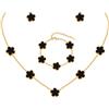 TempBeau Set di gioielli da donna e ragazza, in acciaio inox placcato oro | collana, bracciale e orecchini a forma di quadrifoglio, ciondolo reversibile, confezione regalo
