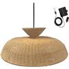 Lumisky DARMA SOLAR - Sospensione solare in rattan naturale con cavo ibrido di rete e solare 5 m di lunghezza