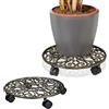 Relaxdays Sottovaso con Ruote, Carrello Portavasi Rotondo in Ghisa, sotto Vaso Interni ed Esterni, HxD 7,5x34 cm, Bronzo