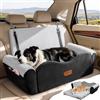 Tivray Seggiolino Auto Rialzato per Cani per Grande fino a 27kg | Seggiolino Rialzato in Memory Foam con Poggiatesta e Bracciolo, 2 Tasche, 3 Cinture di Sicurezza, Lavabile, Nero & Grigio