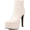 Lroey Reoly Stivaletti da Donna con Tacco a Spillo, Serata Polacchine Appuntito Tacco Alto Stivali Corti Zip con Plateau, K17181Po Beige Numero 38 EU