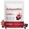 Bibonse Astaxantina Pura 12 mg, Astaxanthin Naturale per 4 Mesi | Non OGM - 120 Capsule