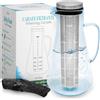 ORINKO® Caraffa Filtrante Vetro 1,6 L con Filtro Inox e Carbone Attivo Binchotan - Acqua Pura e Gusto Naturale - Accessorio Ecologico Zero Plastica per Cucina Sostenibile e Benessere