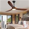 OUENGK Ventilatore da soffitto da 152 cm, con luce a LED e telecomando, 3 ali, in legno con luce, 3 temperature di colore, 6 velocità, timer 8H, silenzioso DC motore a destra, per interni ed esterni