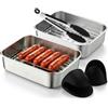 VETOLAKA Accessori Airfryer in acciaio inox 304: 2 ciotole, 2 griglie, pinze e guanti, lavabili in lavastoviglie, Dual Zone Airfryer, compatibile con Ninja AF400EU/AF451EU/AF500EU/DZ400EU