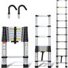 Joparri Scala telescopica in alluminio con gancio rimovibile 2,6 m, allungabile, in alluminio, antiscivolo, portata 150 kg, colore silver