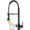 KEOKBON - Rubinetto da cucina a 3 vie, nero, con 2 funzioni doccetta, girevole a 360°, miscelatore in ottone e acciaio inox 304, rubinetto per acqua potabile con 2 leve, 3 in 1 per lavello