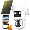 Calike 4K Telecamera WiFi Esterno Senza Fili con Pannello Solare,8MP Doppio | Obiettivo Videocamera Sorveglianza Wi-Fi,Rilevamento Umano PIR,Visione Notturna a Colori,Audio Bidirezionale,IP66