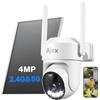Ajex Telecamera di sorveglianza da 4 MP, batteria esterna 365 giorni con pannello solare da 5 W, 2,5 K HD, 360 gradi, 2,4 & 5 G, telecamera di sorveglianza senza fili, Wi-Fi con IP66, resistente alle