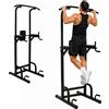 Relaxdays, torre multifunzionale, altezza regolabile da 160 a 230 cm, portata massima 150 kg, dotata di sbarra per trazioni, supporto per dip, maniglie per flessioni, colore nero