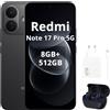 XIAOMI Smartphone Xiaomi Redmi Note 17 Pro 5G, batteria 8340mAh, 8/512GB, colore nero (include caricabatterie da 67W e cuffie Bluetooth)