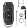 GLOUVDEYZ Per Ford Ranger, custodia per chiave T6 KA EcoSport Fiesta, telecomando Ford a 2 pulsanti, custodia per chiave auto, batteria CR2032, strumento di rimozione pin