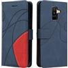 Fatcatparadise Cover per Samsung Galaxy A6 Plus 2018, Flip Caso in PU Pelle Case Libro Portafoglio Protettiva Custodia con TPU Sottile Antiurto,[Kickstand][Slot per Schede][Chiusura Magnetica] (Blu)